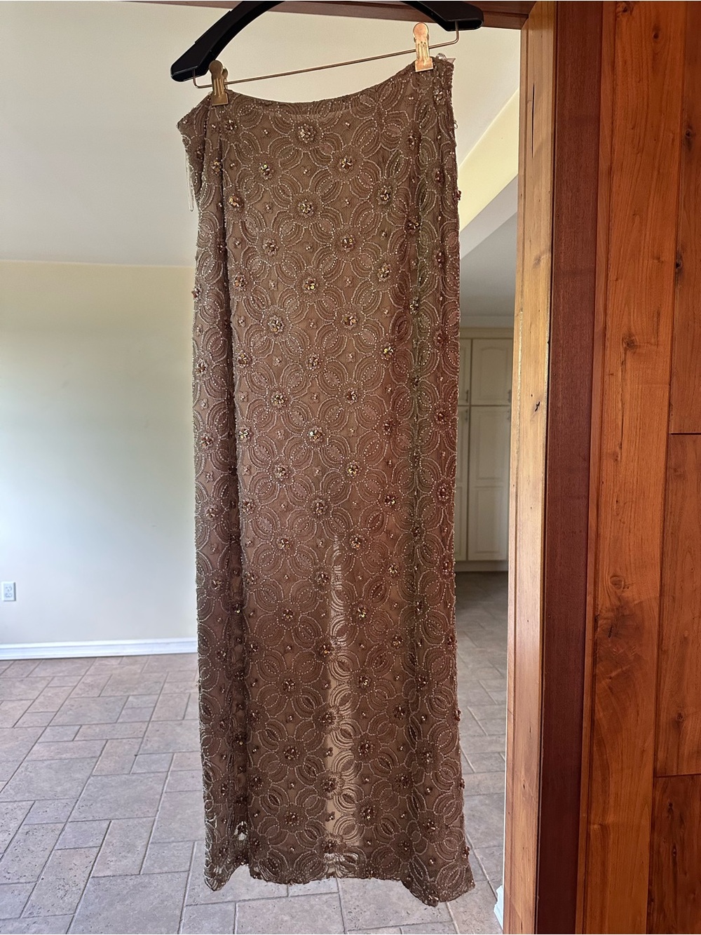 Chetta B Taupe Beaded Maxi Skirt